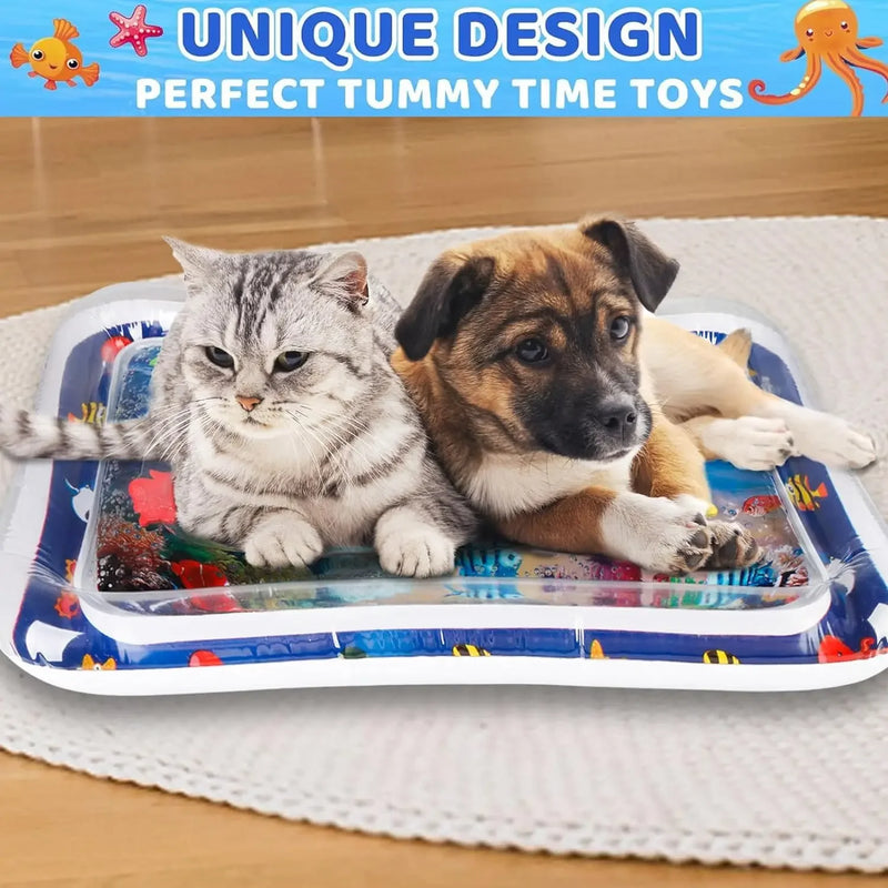 Tapete de jogo sensorial de água engrossado tapete de água inflável para gato e cão pet playmat com peixe mar oceano tema brinquedo sensorial água
