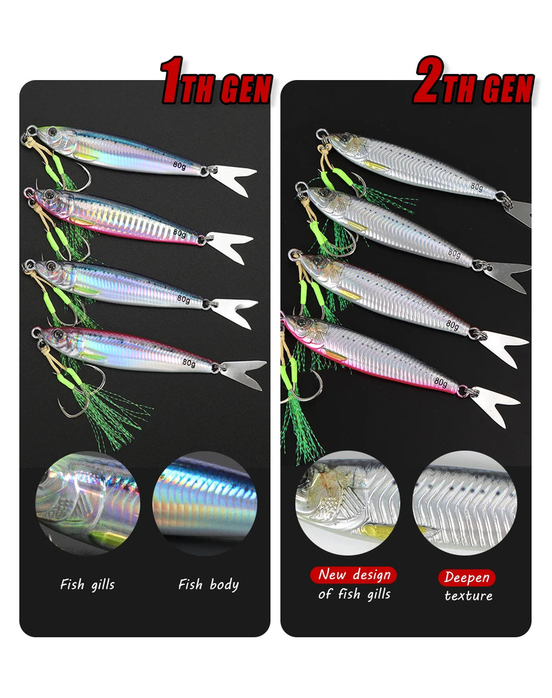Tolu 2024 novo 3d impresso rápido afundando metal gabarito isca 20g 30g 40g 60g 80g água salgada costa fundição isca de pesca vertical metal gabarito