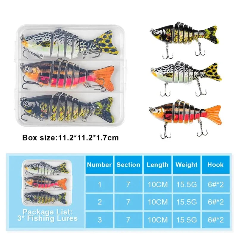3 pçs/caixa wobbler de pesca realista 7 segmento swimbait crankbait isca dura lenta 10cm/15g isca iscas artificiais equipamento de pesca