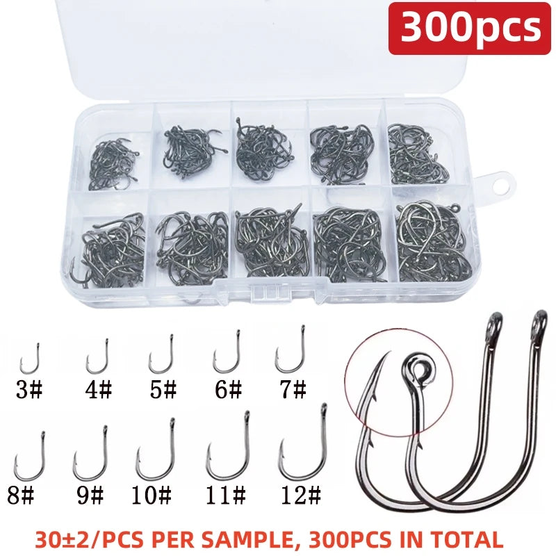 Novo 100/200/300 peças/caixa isca de pesca de carpa de aço carbono de alta qualidade anzol afiado 10 tamanhos disponíveis