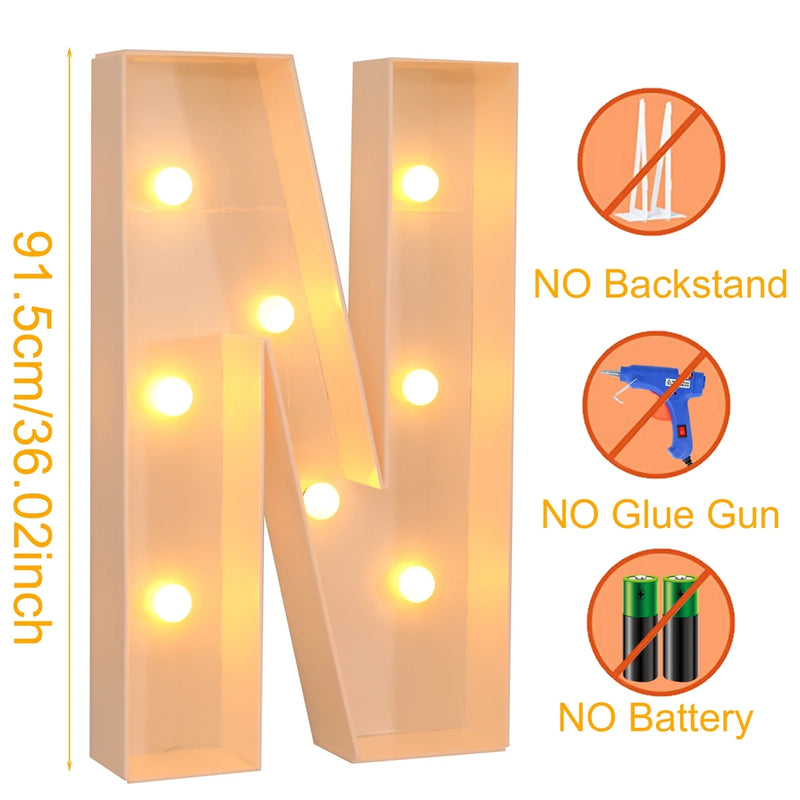 Caixa de quadro de luz led com letras gigantes, 91.5cm, chá de bebê, natal, 1 ° aniversário, festa de casamento, decoração, nome diy, caixa de enchimento de balão