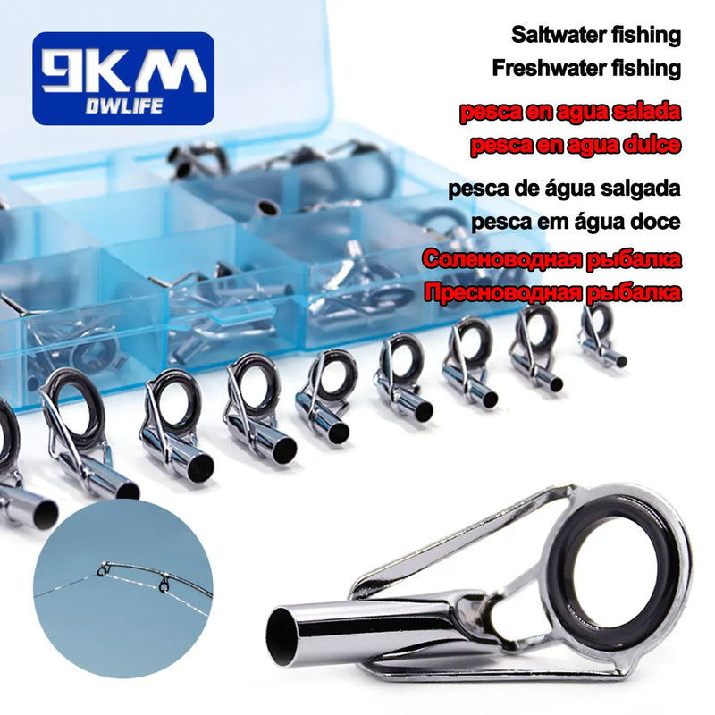 Kit de reparo de ponta guia de vara de pesca, 24 ~ 230 peças, guia de construção de vara, anel cerâmico de aço inoxidável, caixa de pesca de água doce e salgada