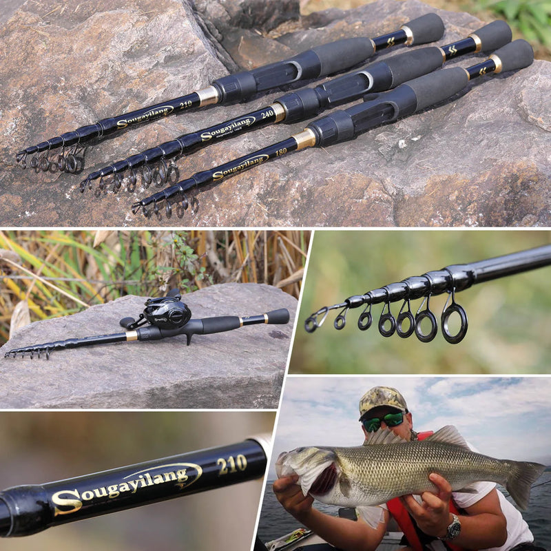 Sougayilang 1.8-2.4m varas de pesca telescópicas ultraleve peso fiação fundição pólo de carbono acessórios de pesca caña de pescar