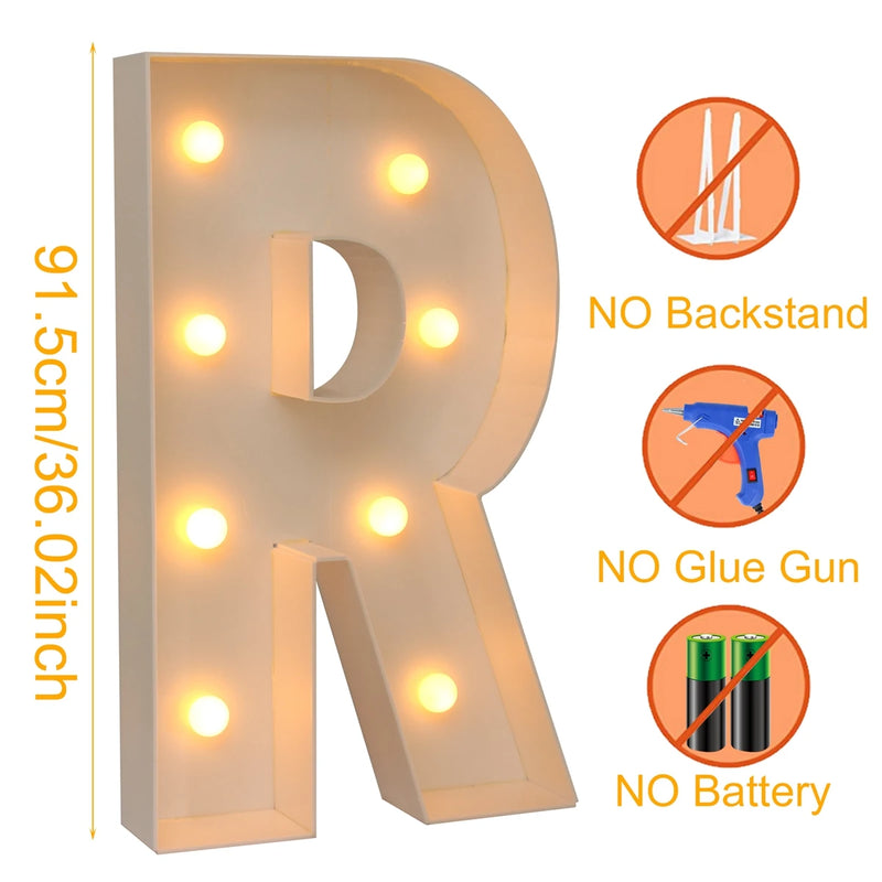 Caixa de quadro de luz led com letras gigantes, 91.5cm, chá de bebê, natal, 1 ° aniversário, festa de casamento, decoração, nome diy, caixa de enchimento de balão