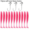 10 pçs isca macia 5.5cm 7cm 10cm t cauda worm 3 pçs jigging cabeça gancho 3g 5g 10g metal gabarito carpa pesca swimbait engrenagem kit isca