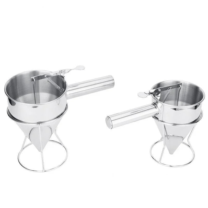 Balde de óleo com suporte, 600/1200ml, dispensador de funil de aço inoxidável, cupcake, panqueca, massa, polvo, bola, ferramenta de cozimento de cozinha
