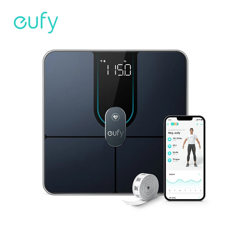 Eufy Balança Inteligente P2 Pro Balança Digital de Banheiro Wi-Fi Bluetooth 16 Medidas Incluindo Peso Frequência Cardíaca Gordura Corporal