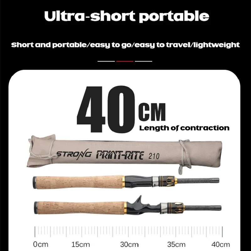Vara de isca de fibra de carbono, 1.8m/2.1m/2.4m/2.7m, seção ultracurta, fiação/casting, viagem, varas de pesca super duras
