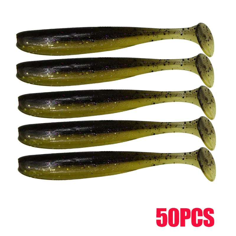 10-50 pçs 70mm isca de pesca macia artificial silicone truta shad carpa minhoca afundando isca t cauda jigging wobbler isca de pesca enfrentar
