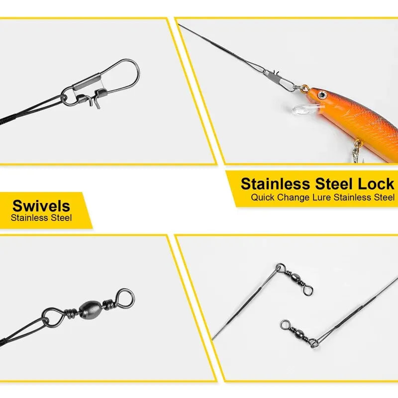 Linha de pesca de aço anti mordida, 20 peças, 15/20/25/30cm, líder de fio de aço com acessório de pesca giratório, fio de pesca, trela olta leadcore