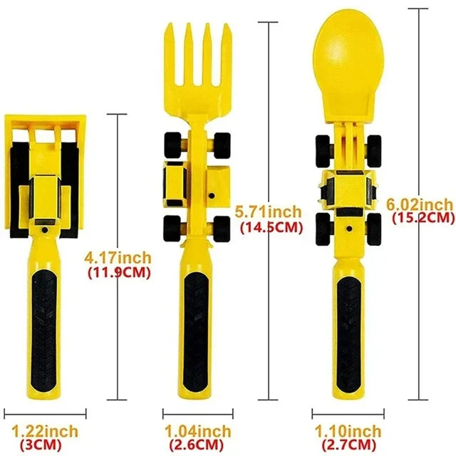 Kids 'Creative Dining Tool Set, PP Spoon Fork, Faca, Pá De Escavadeira De Escavadeira De Carro, Utensílios Seguros e Práticos