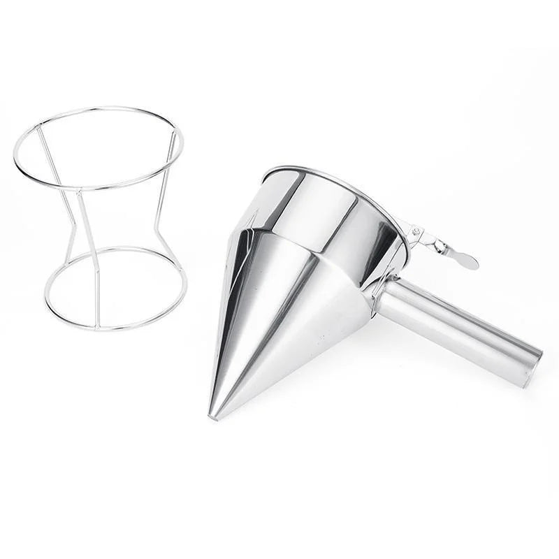 Balde de óleo com suporte, 600/1200ml, dispensador de funil de aço inoxidável, cupcake, panqueca, massa, polvo, bola, ferramenta de cozimento de cozinha