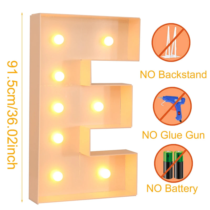 Caixa de quadro de luz led com letras gigantes, 91.5cm, chá de bebê, natal, 1 ° aniversário, festa de casamento, decoração, nome diy, caixa de enchimento de balão