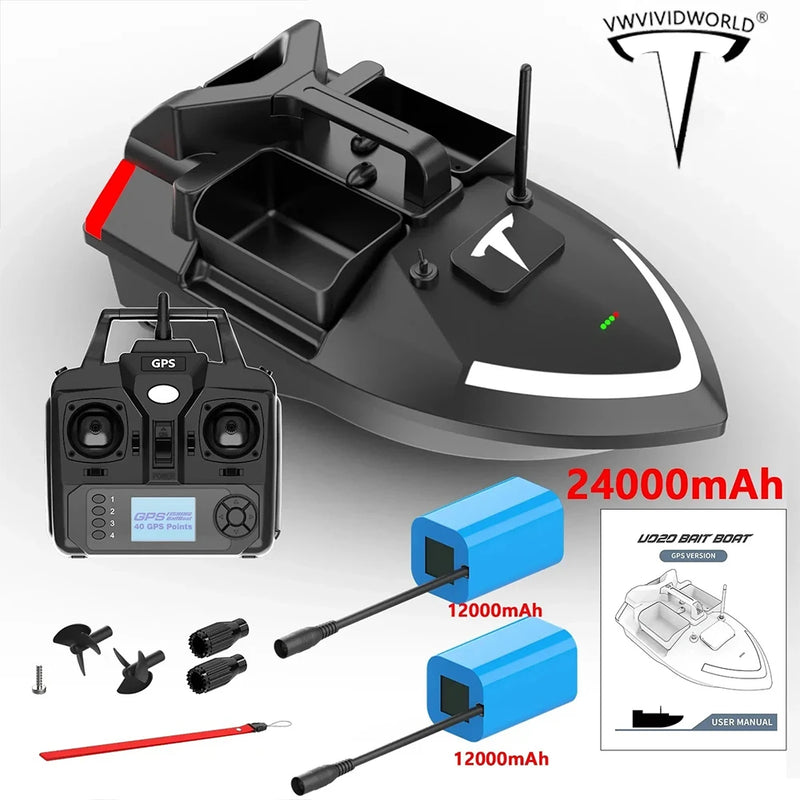 Marca VWVIVIDWORLD, GPS, carregamento de 2KG, 500M, luz noturna, barco de pesca com controle remoto, função de retorno automático, VX
