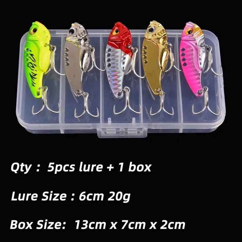 Aorace 5 pçs/caixa metal vib 3/7/10/15/20g isca de pesca vibração colher iscas duras crankbait wobbler swimbait cicada vib enfrentar