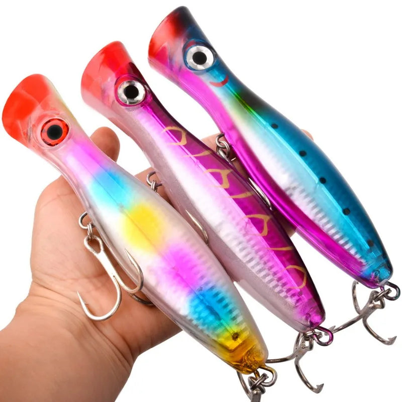 1pc 41g/83g grande popper flutuante wobbler iscas de pesca, topwater corrico artificial plástico duro isca, equipamento de pesca