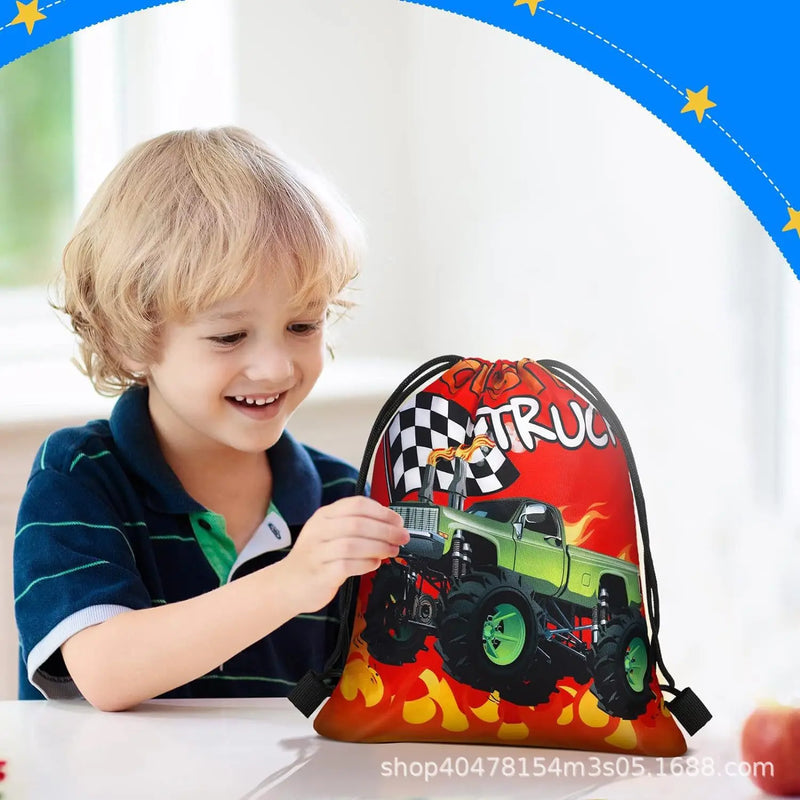 5/10/20/30/40/50 pçs monster truck festa favores corrida caminhão festa saco de presente mochilas com cordão caminhão decorações de festa de aniversário