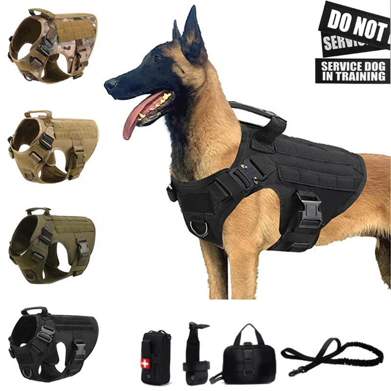 Colete militar tático para animais de estimação pastor alemão golden retriever treinamento tático arnês e trela conjunto para todas as raças cães