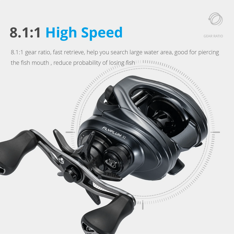 SOLOKING-FLYPLUM R2 Baitcaster Reel, 8.1 Gear Ratio, 6 + 1BB, 159gram/5.6oz, 5kg de Potência, Drag Clicker, Baitcasting Fishing Reel