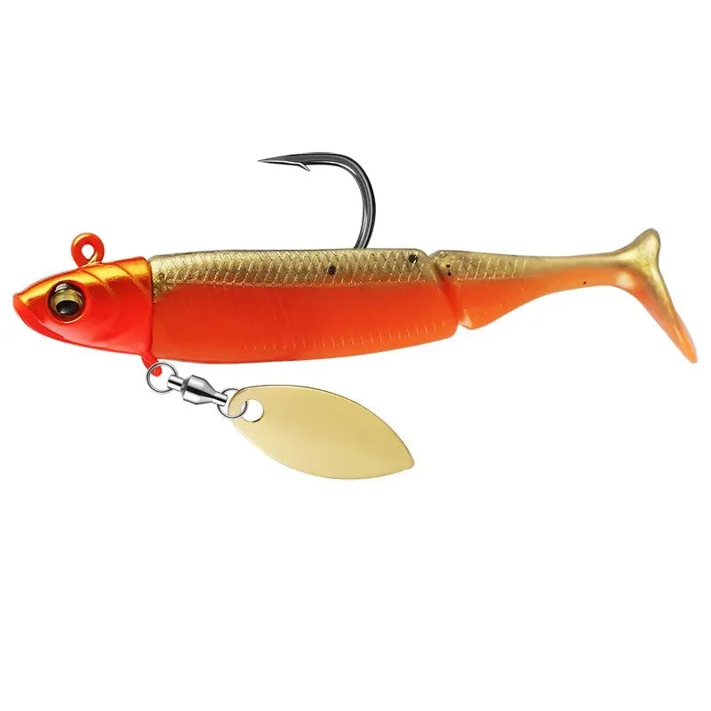 Taiyu gabarito cabeça iscas de pesca macias 21g t-tail silicone isca wobblers metal spinner colher isca para pique truta baixo equipamento de pesca