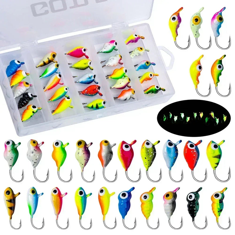 Goture gelo jigging iscas conjunto luminoso engrenagem de pesca no gelo baixo tipo de peixe jigs iscas vários estilos de iscas de inverno qualidade gabarito para ic