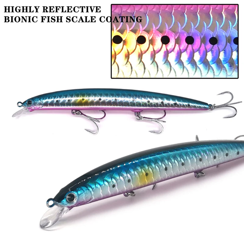 CASTFANATIC 24g 140mm Isca Minnow de Afundamento Lento AS140S Grandes Iscas Artificiais de Água Salgada Sea Bass Pike Fishing Frete Grátis