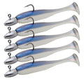 5 pçs/lote t-tail isca de pesca macia combinada com ganchos de cabeça de gabarito wobblers artificiais swimbait equipamentos de pesca para baixo pique pesca