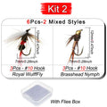 Fly pesca isca, diferentes estilos diferentes, para truta, ninfa, moscas secas, iscas de pesca, 6 pcs/box