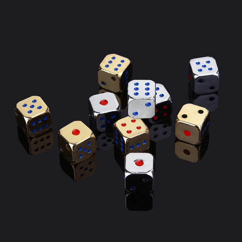 5 pçs/1 conjunto criativo dados de metal dourado/prata engraçado jogo dados com pontos coloridos jogo de tabuleiro acessorios 13mm
