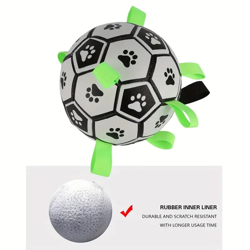 1pc durável design de futebol brinquedo para animais de estimação com alças cão mascar bola brinquedo para treinamento jogando limpeza dos dentes, paixão interativa animal de estimação