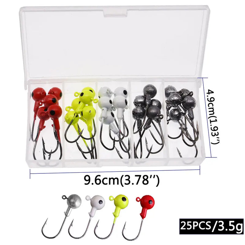 JYJ uma caixa 1g 1.5g 2g 3g 3.5g gancho de pesca gabarito gancho de cabeça redonda com cores misturadas, gancho de equipamento de pesca para iscas de minhoca macia
