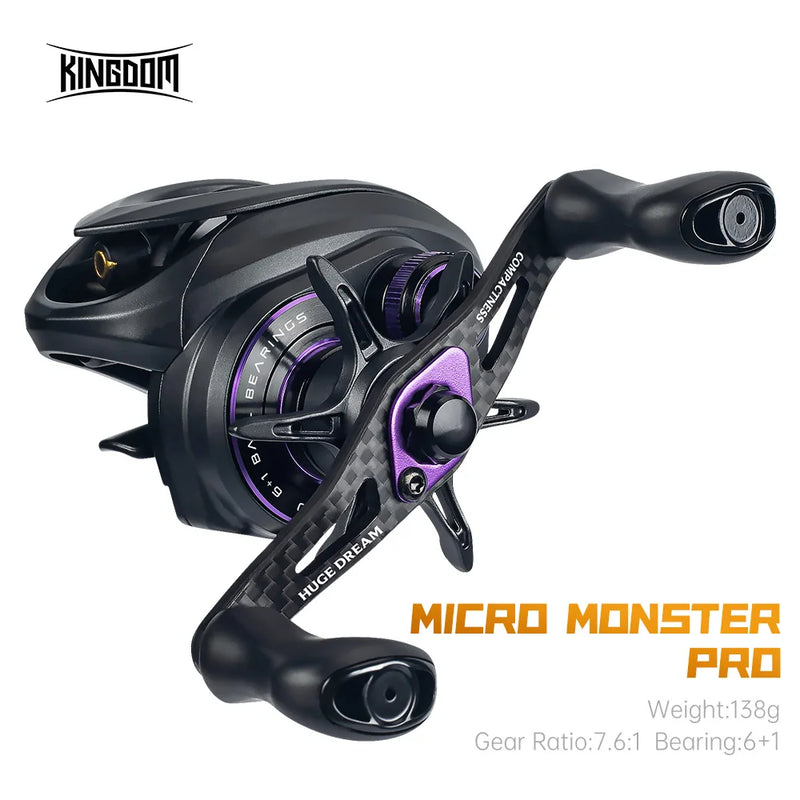 Kingdom micro pro carretel de pesca de arremesso 138g peso 7.6:1 relação de engrenagem 4.6kg arrasto máximo ultra-leve material de carbono carretilhas de pesca