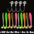 10pcs/30pcs Kit de iscas de pesca macias Conjunto de isca de silicone Verme de isca artificial com gancho de cabeça de gabarito de manivela
