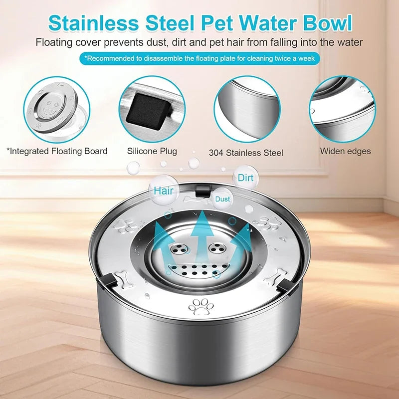 Tigela flutuante de aço inoxidável para cães, grande capacidade, sem derramamento, dispensador de água anti-respingo para cães, tigela antiderrapante para alimentador de água para cães e gatos