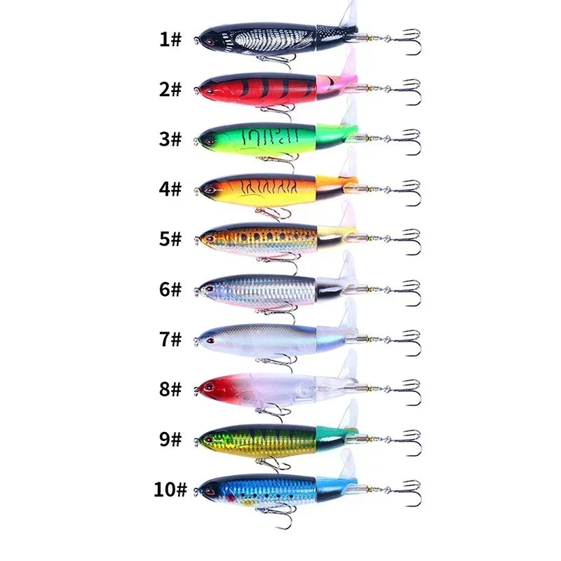 Popper conjunto de isca de pesca 11cm/14g artificial topwater isca dura rotativa wobblers enfrentar acessórios de isca de pesca 5/10 pçs pesca