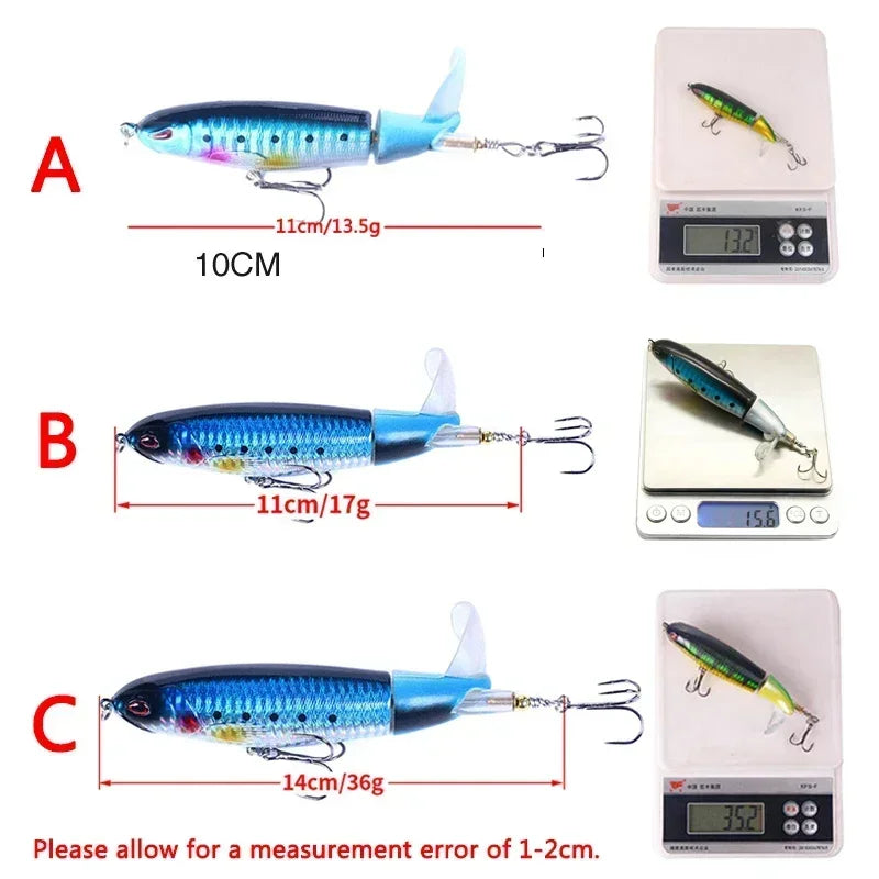 Popper conjunto de isca de pesca 11cm/14g artificial topwater isca dura rotativa wobblers enfrentar acessórios de isca de pesca 5/10 pçs pesca