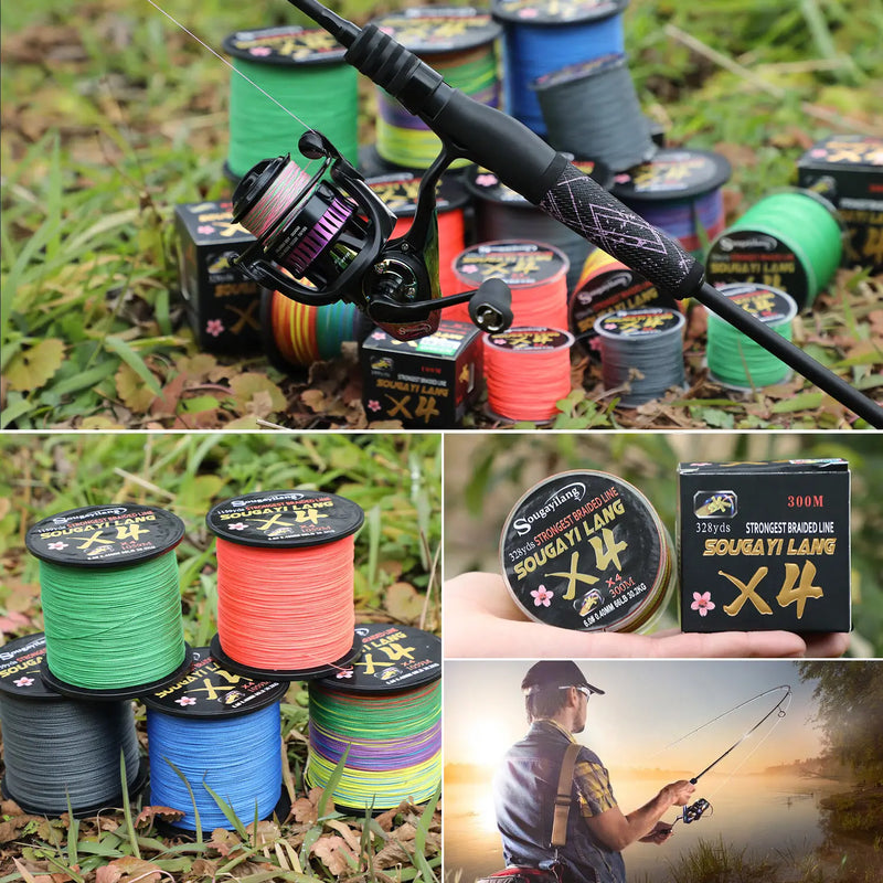 Sougayilang-linha de pesca trançada, tudo para água salgada, pesca marítima, Multifilament PE, 4X, 100 m, 300m, 5 cores, 66LB
