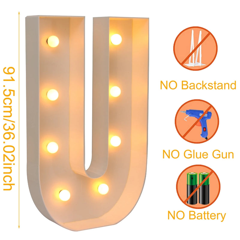 Caixa de quadro de luz led com letras gigantes, 91.5cm, chá de bebê, natal, 1 ° aniversário, festa de casamento, decoração, nome diy, caixa de enchimento de balão