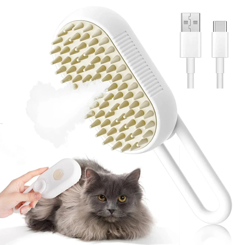 Escova elétrica 3 em 1 para cabelo de cachorro e gato, escova elétrica para limpeza de animais de estimação, spray de vapor, massagem, remoção de pelos, pente anti-emaranhado