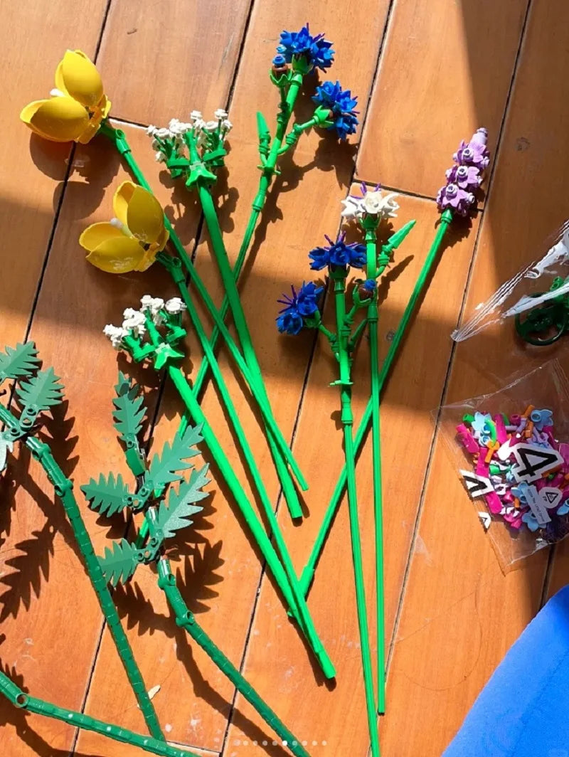 Blocos de Construção de Crisântemo Artificial para Crianças, Flor Eterna, Decoração de Casa, Bouquet Wildflower, Brinquedos Presente para Meninas, 10313